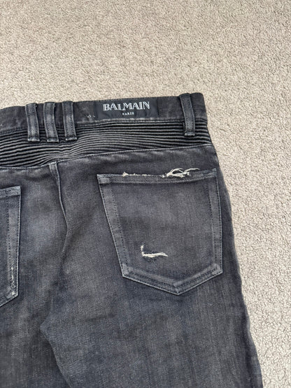 Balmain by Olivier Rousteing Distressed Zip Biker Denim Jeans