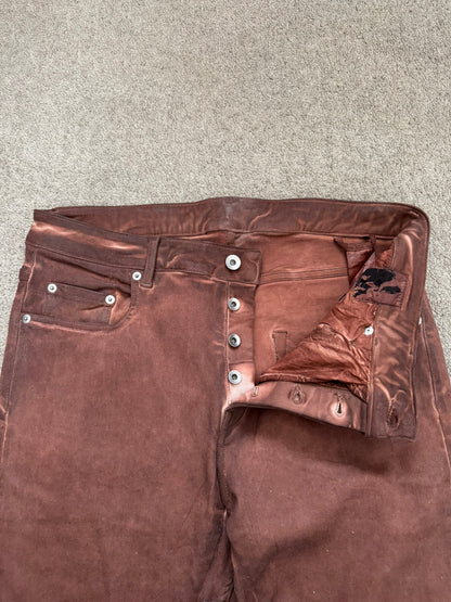 FW24 Rick Owens DRKSHDW Terracotta Waxed Detroit Denim Jeans