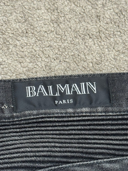 Balmain by Olivier Rousteing Distressed Zip Biker Denim Jeans