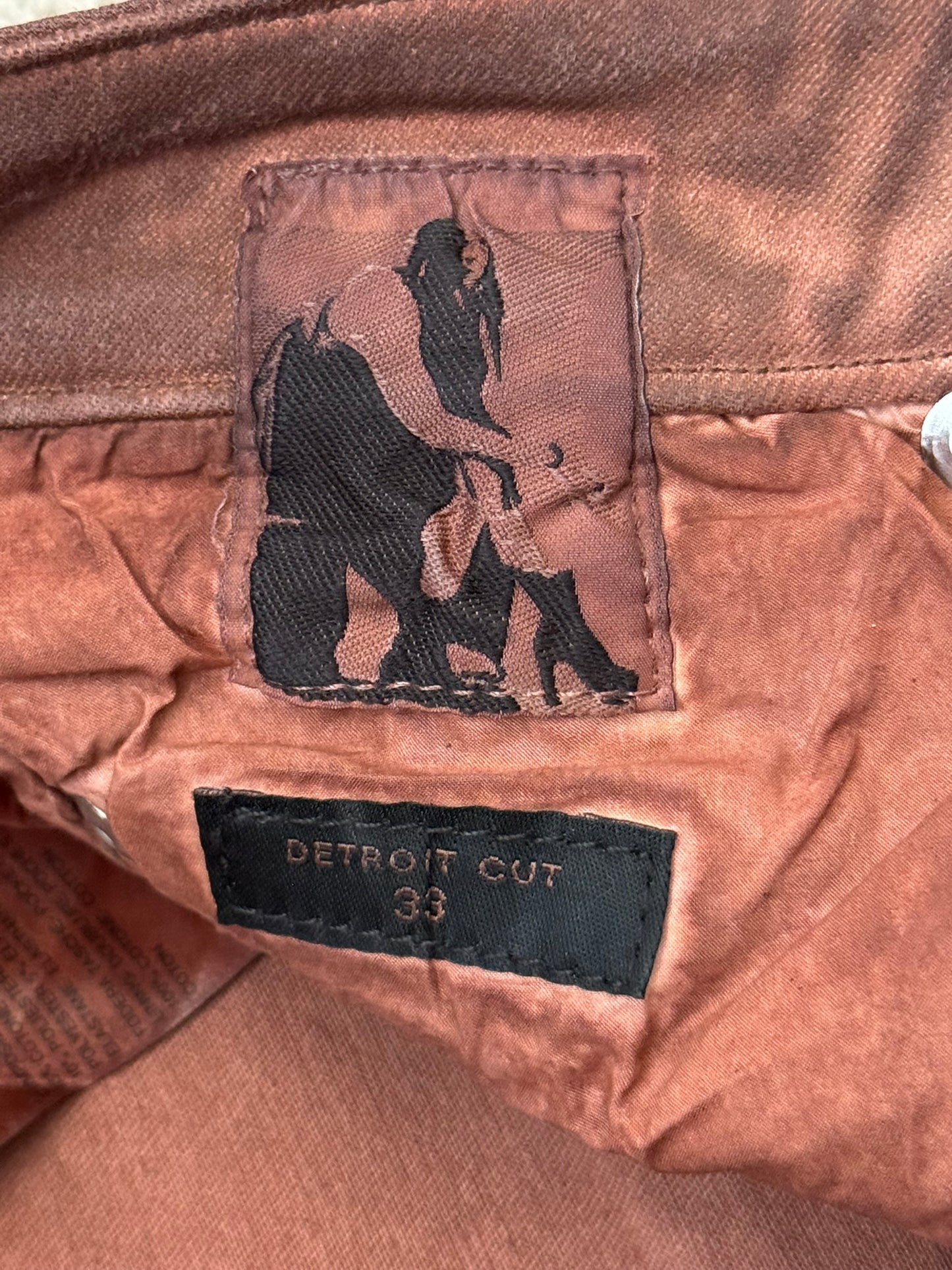 FW24 Rick Owens DRKSHDW Terracotta Waxed Detroit Denim Jeans