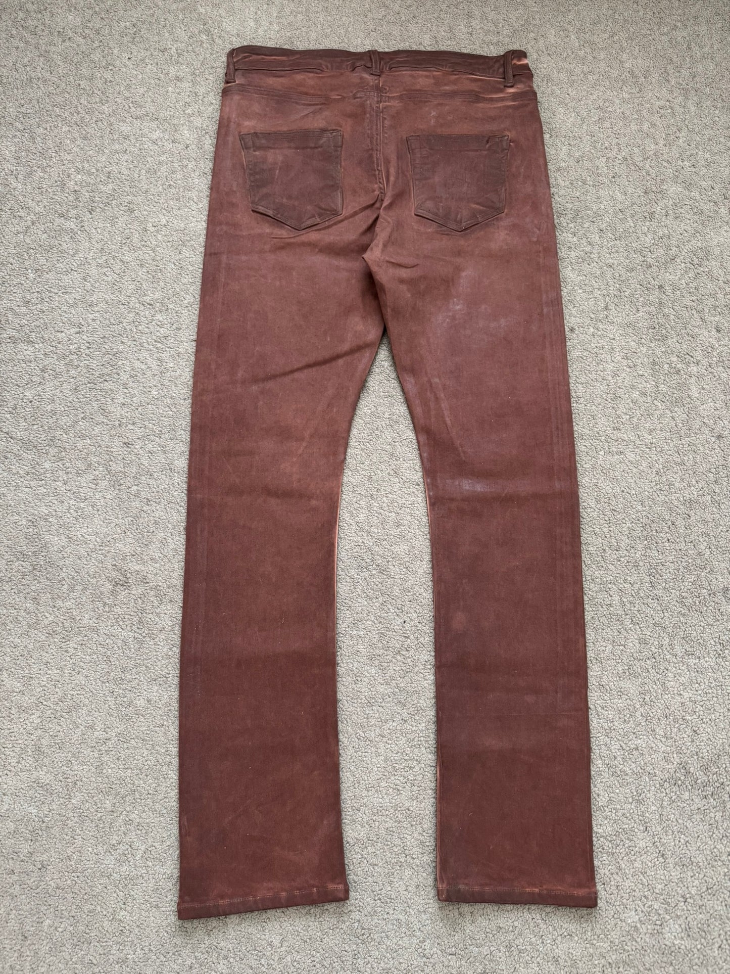 FW24 Rick Owens DRKSHDW Terracotta Waxed Detroit Denim Jeans