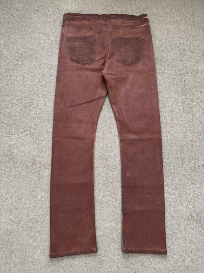 FW24 Rick Owens DRKSHDW Terracotta Waxed Detroit Denim Jeans