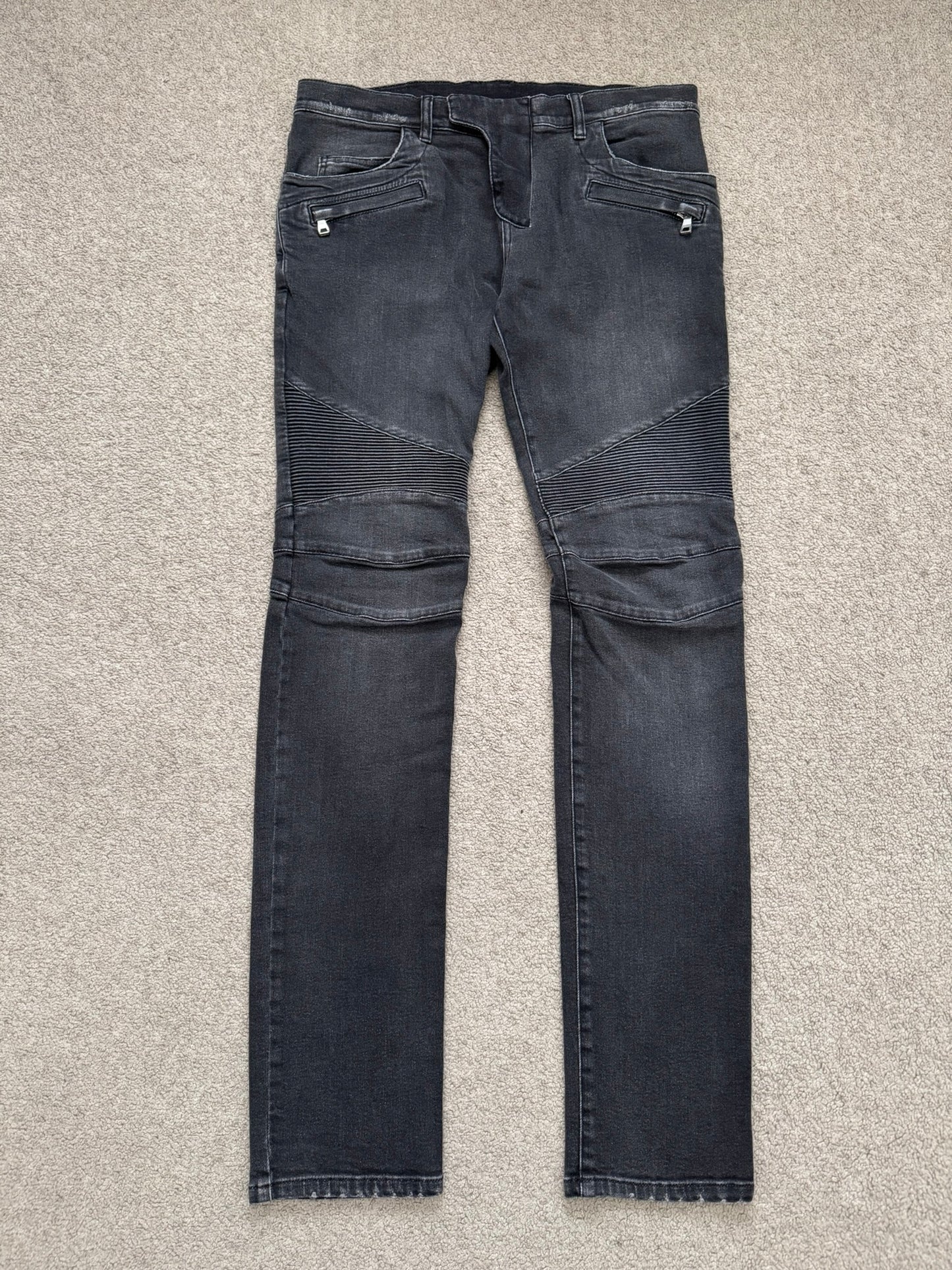 Balmain by Olivier Rousteing Distressed Zip Biker Denim Jeans