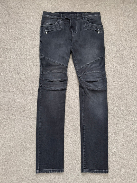 Balmain by Olivier Rousteing Distressed Zip Biker Denim Jeans