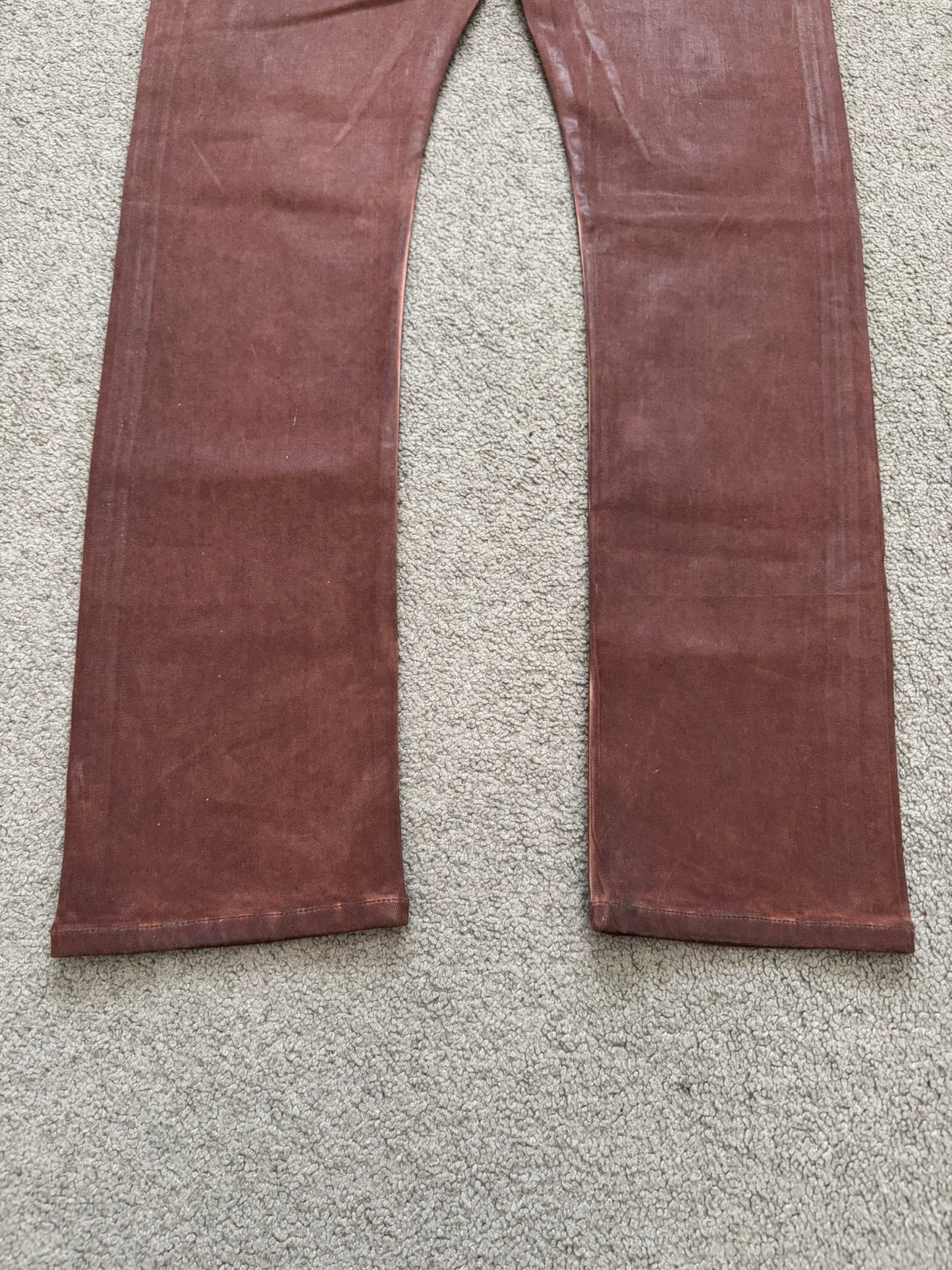 FW24 Rick Owens DRKSHDW Terracotta Waxed Detroit Denim Jeans
