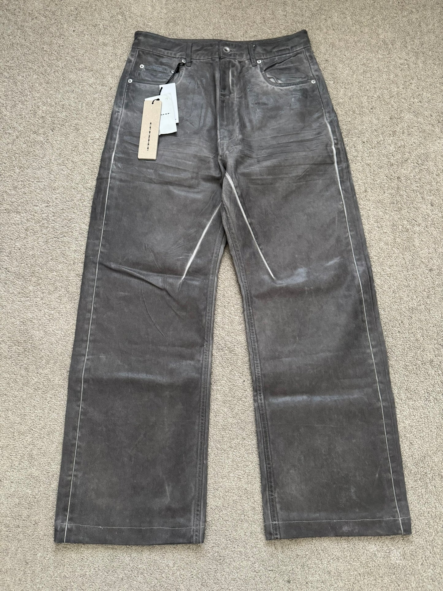 New SS25 Rick Owens DRKSHDW Waxed Dark Dust Geth Denim Jeans