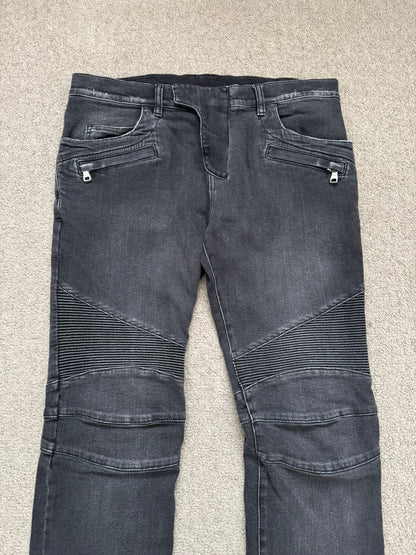 Balmain by Olivier Rousteing Distressed Zip Biker Denim Jeans
