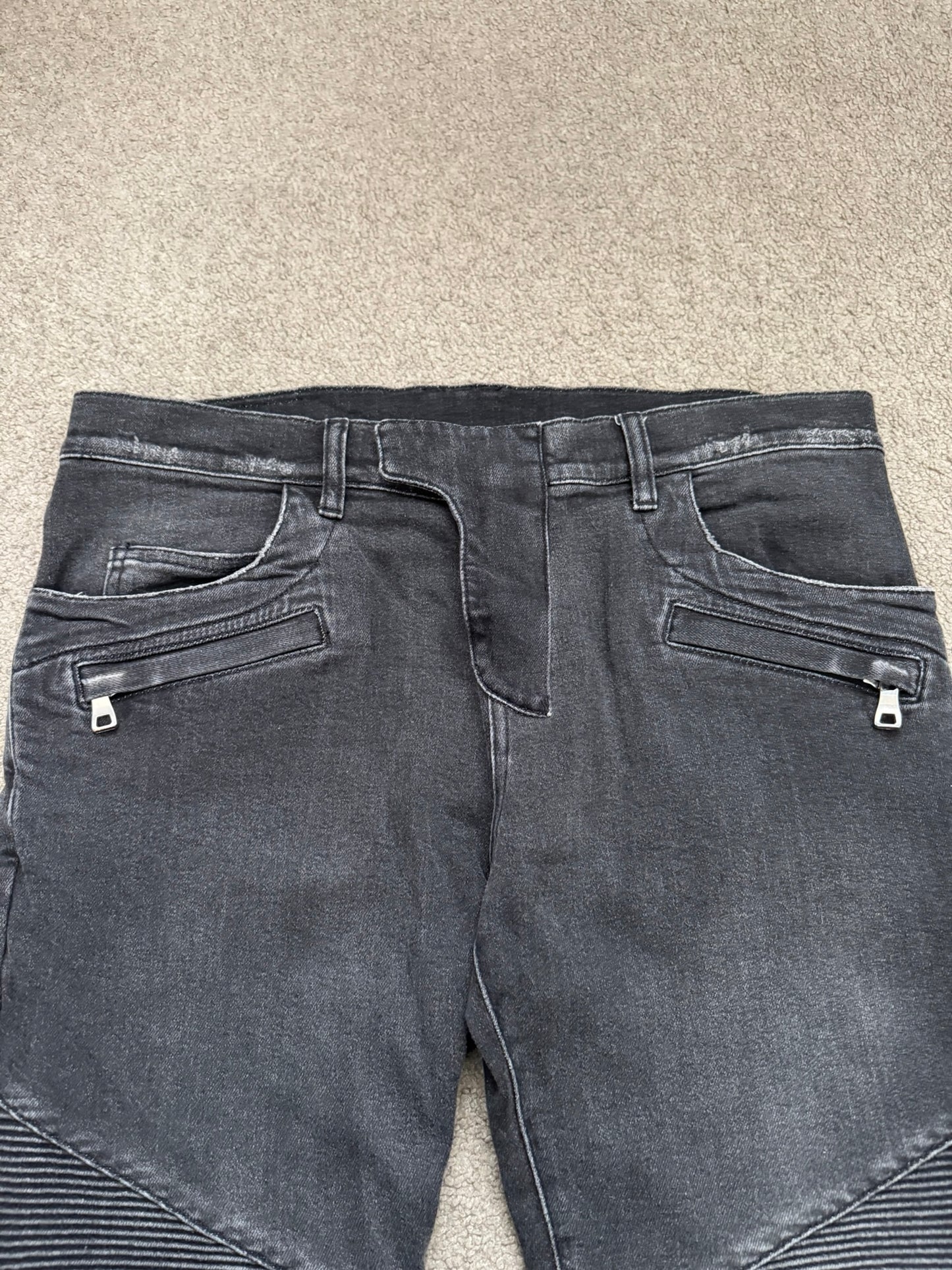Balmain by Olivier Rousteing Distressed Zip Biker Denim Jeans
