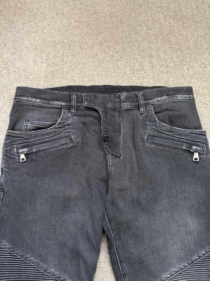 Balmain by Olivier Rousteing Distressed Zip Biker Denim Jeans