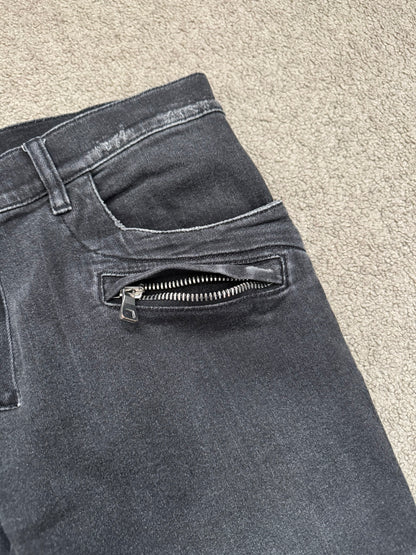 Balmain by Olivier Rousteing Distressed Zip Biker Denim Jeans
