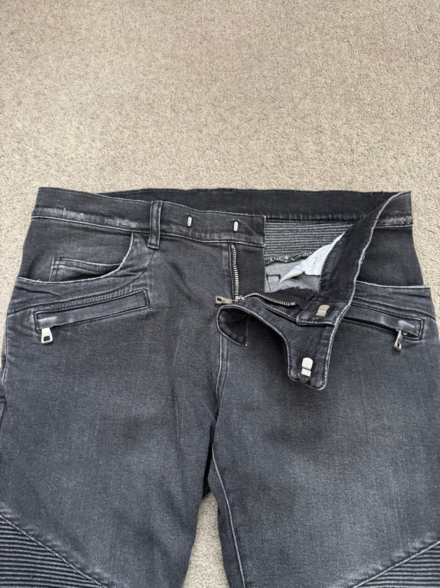 Balmain by Olivier Rousteing Distressed Zip Biker Denim Jeans