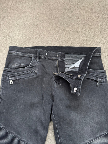 Balmain by Olivier Rousteing Distressed Zip Biker Denim Jeans