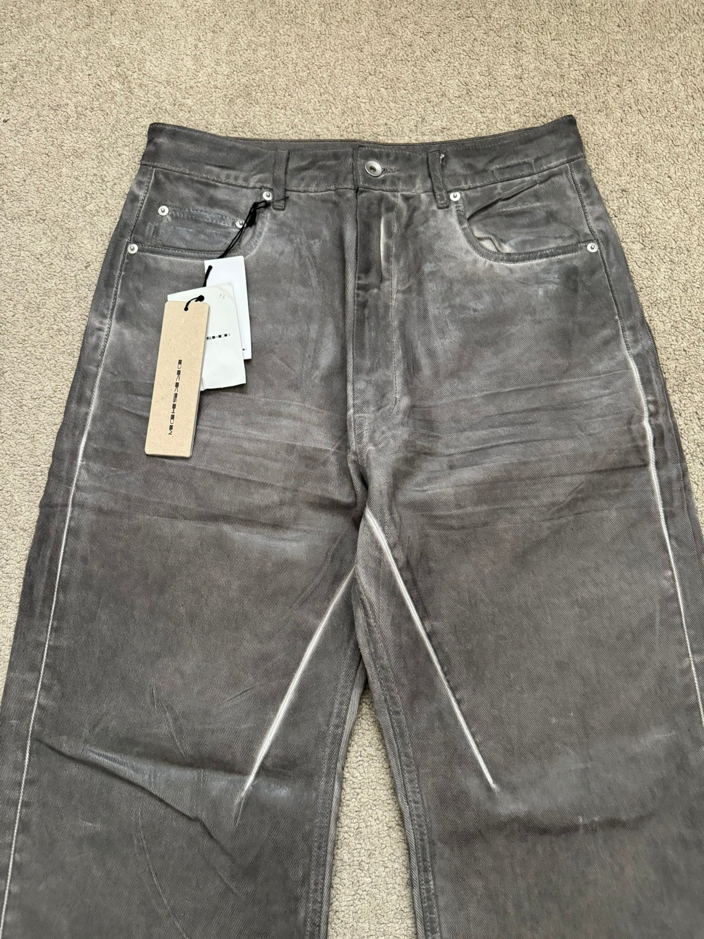 New SS25 Rick Owens DRKSHDW Waxed Dark Dust Geth Denim Jeans