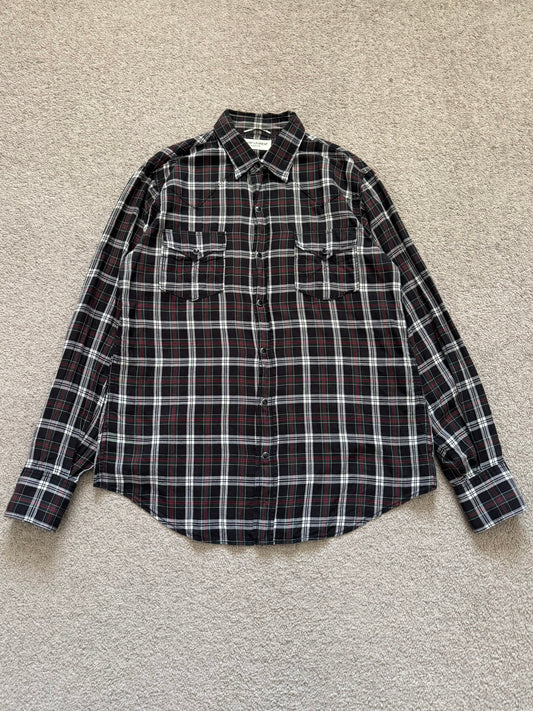SS16 Saint Laurent by Hedi Slimane Western Snap Plaid Shirt