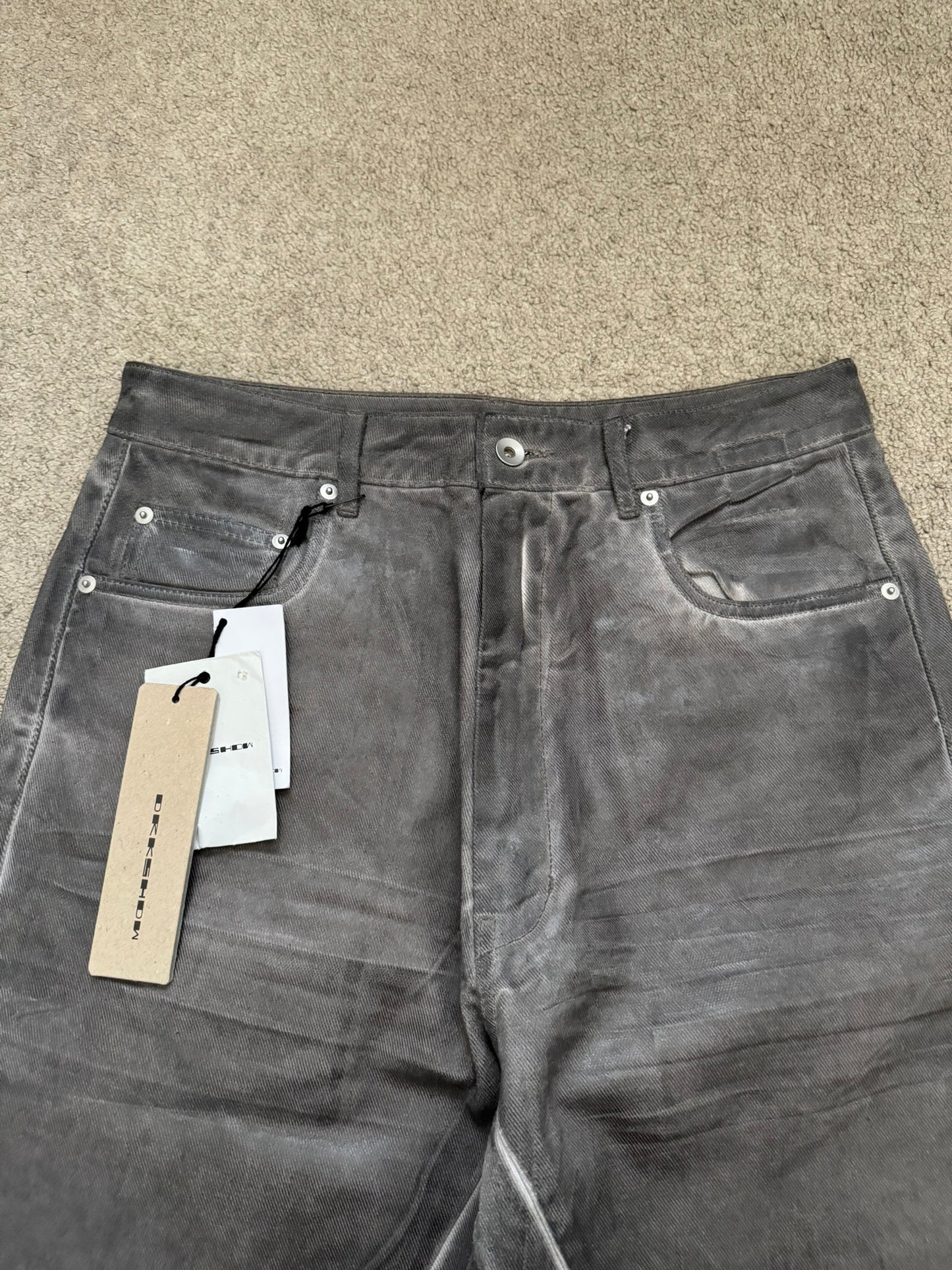 New SS25 Rick Owens DRKSHDW Waxed Dark Dust Geth Denim Jeans