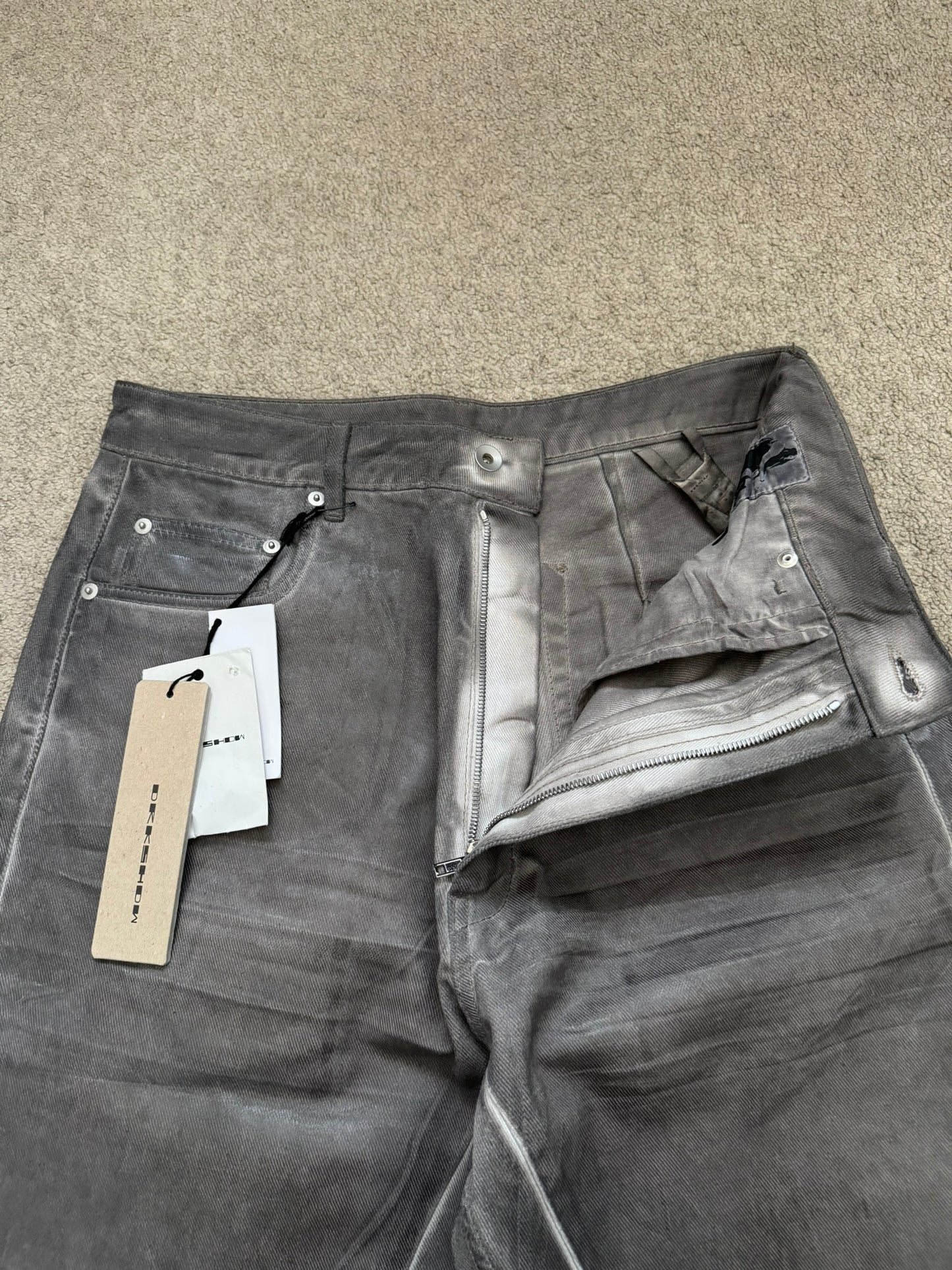 New SS25 Rick Owens DRKSHDW Waxed Dark Dust Geth Denim Jeans