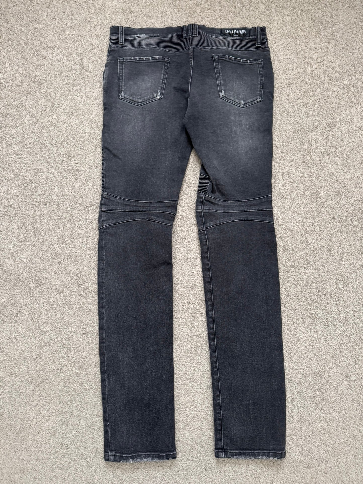 Balmain by Olivier Rousteing Distressed Zip Biker Denim Jeans