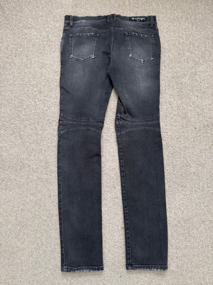 Balmain by Olivier Rousteing Distressed Zip Biker Denim Jeans