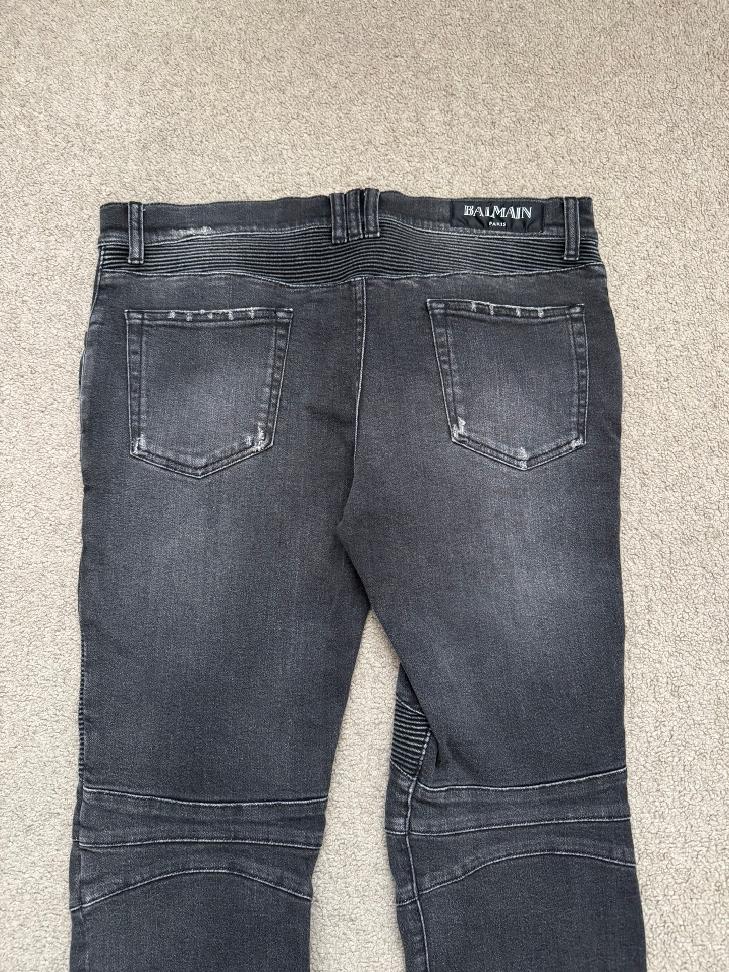 Balmain by Olivier Rousteing Distressed Zip Biker Denim Jeans