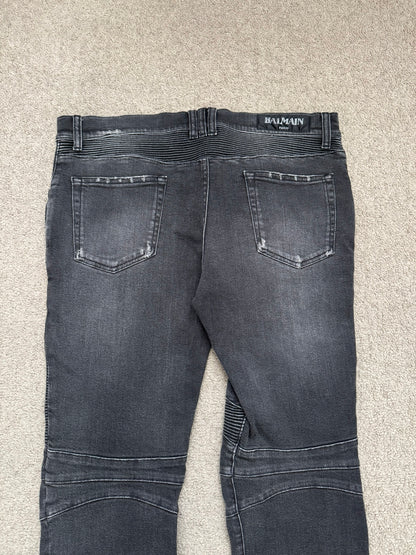 Balmain by Olivier Rousteing Distressed Zip Biker Denim Jeans