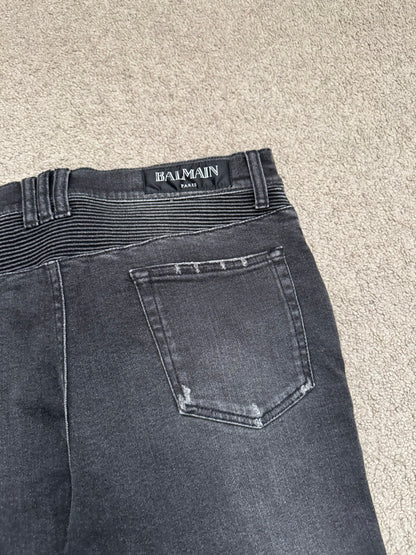 Balmain by Olivier Rousteing Distressed Zip Biker Denim Jeans