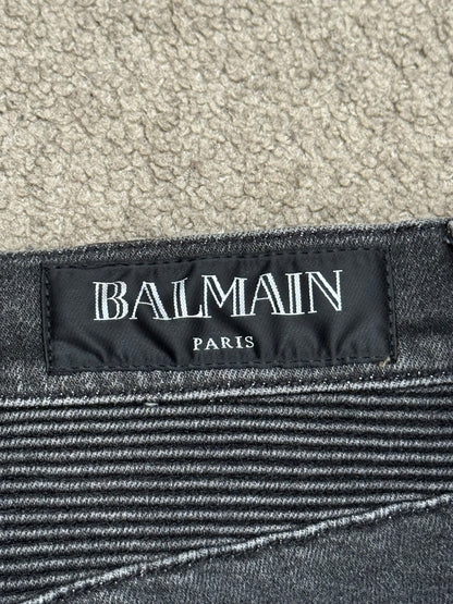 Balmain by Olivier Rousteing Distressed Zip Biker Denim Jeans