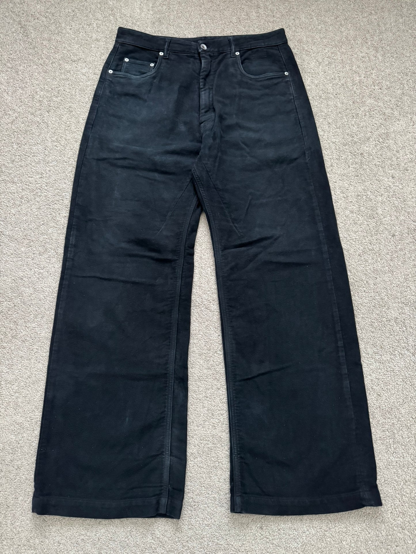 FW24 Rick Owens DRKSHDW Black Cotton Moleskin Geth Cut Jeans