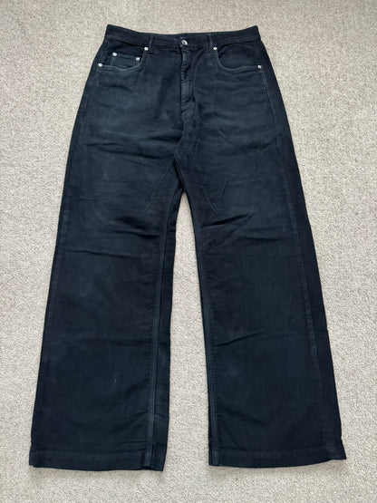 FW24 Rick Owens DRKSHDW Black Cotton Moleskin Geth Cut Jeans