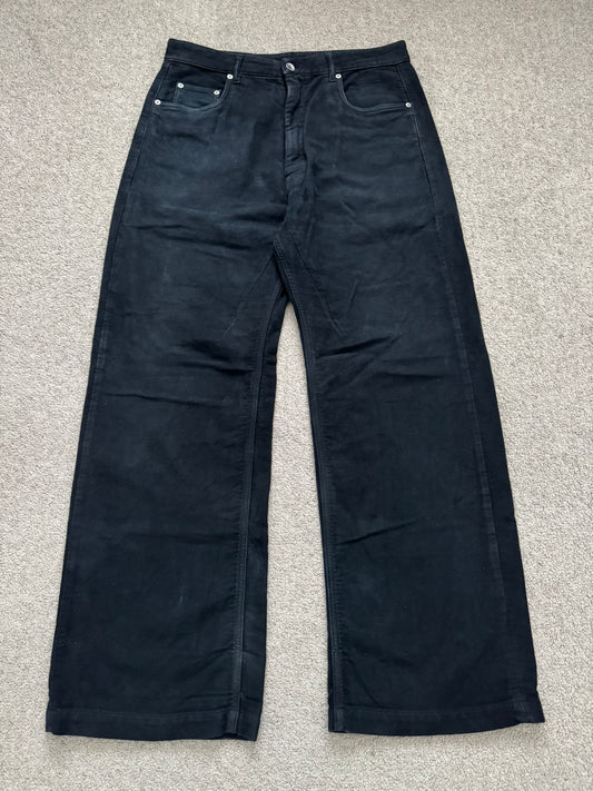 FW24 Rick Owens DRKSHDW Black Cotton Moleskin Geth Cut Jeans