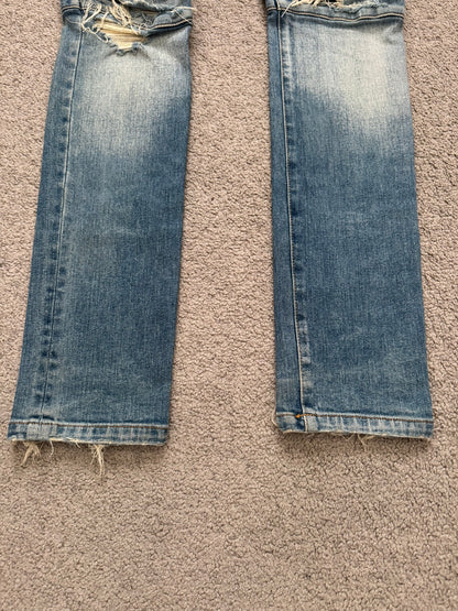 Balmain by Olivier Rousteing Blue Washed Zip Biker Denim Jeans