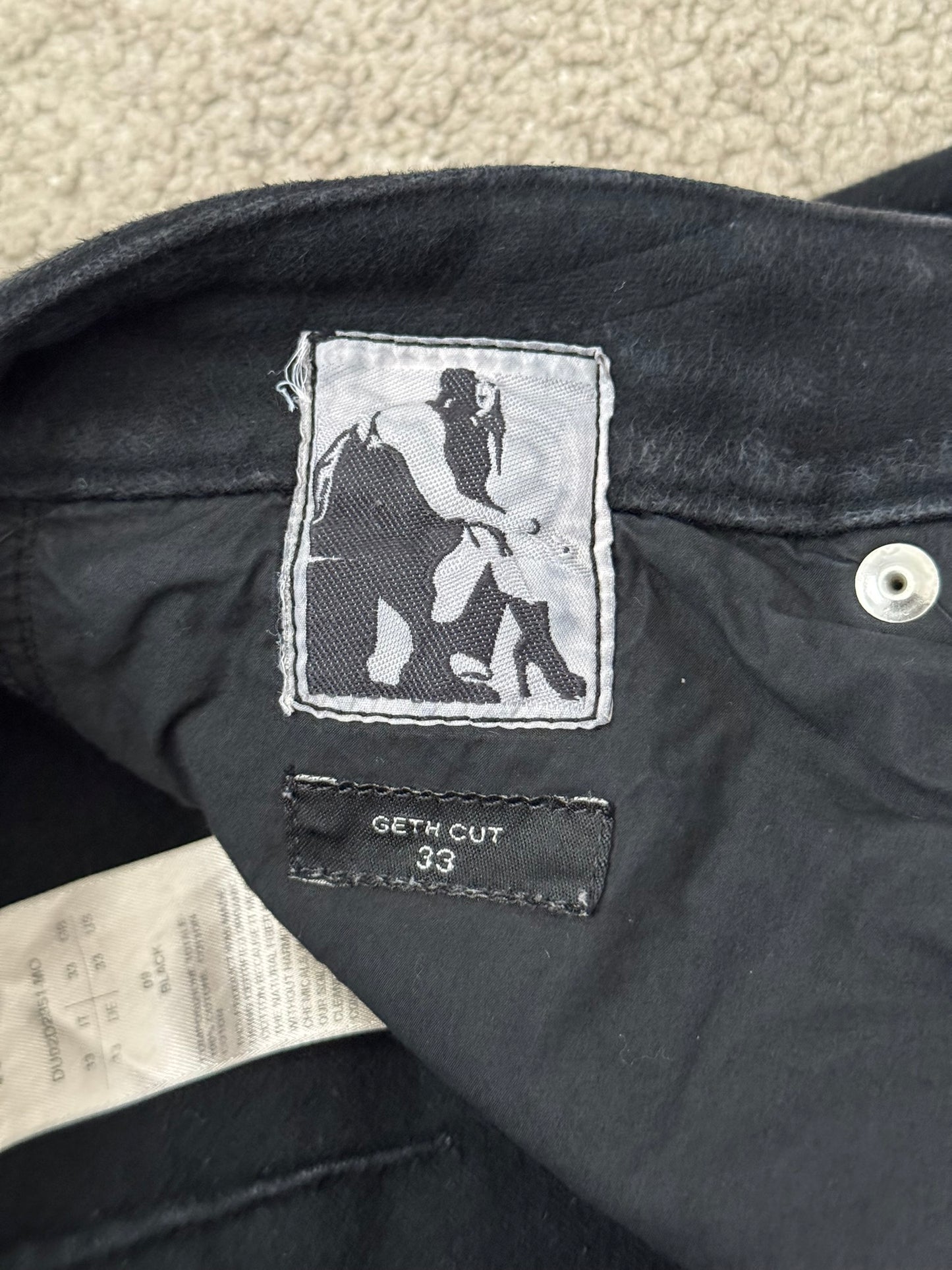 FW24 Rick Owens DRKSHDW Black Cotton Moleskin Geth Cut Jeans