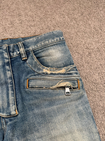 Balmain by Olivier Rousteing Blue Washed Zip Biker Denim Jeans