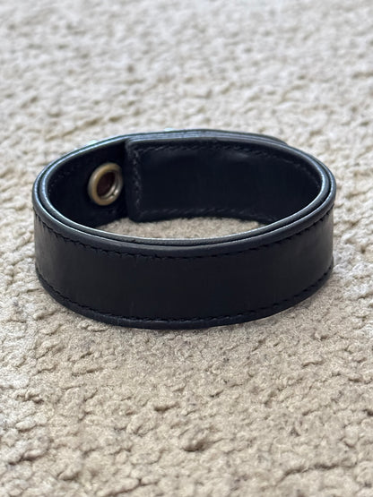 Chrome Hearts 3 Silver Rolling Stone Snap Button Black Leather Bracelet