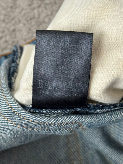 Balmain by Olivier Rousteing Blue Washed Zip Biker Denim Jeans