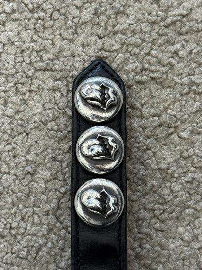 Chrome Hearts 3 Silver Rolling Stone Snap Button Black Leather Bracelet