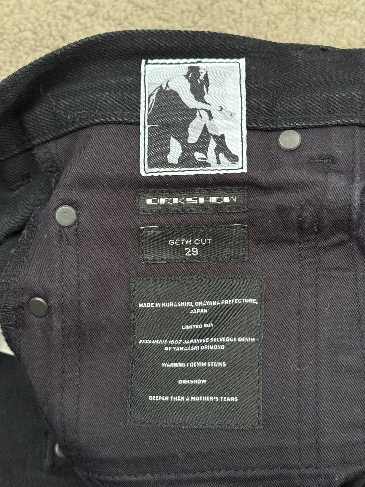 FW22 Rick Owens DRKSHDW MIJ Black Selvedge Geth Denim Jeans