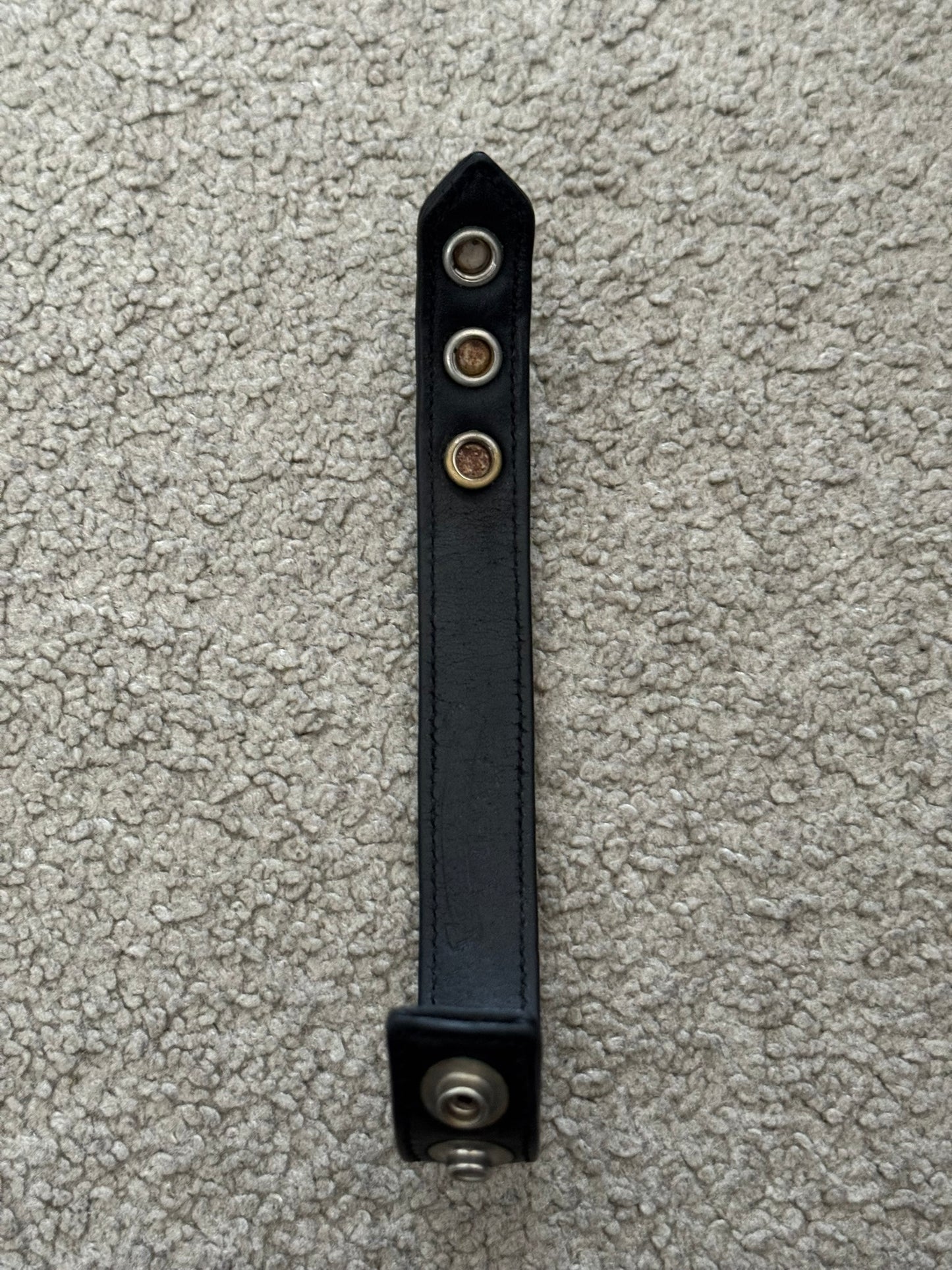 Chrome Hearts 3 Silver Rolling Stone Snap Button Black Leather Bracelet