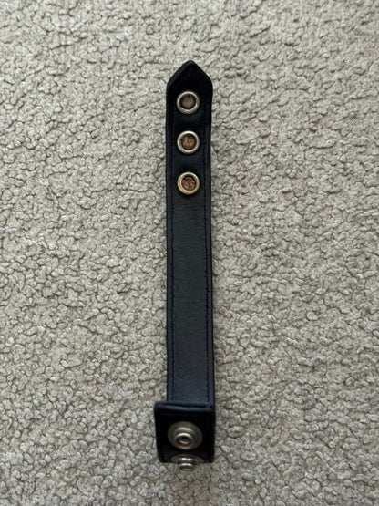 Chrome Hearts 3 Silver Rolling Stone Snap Button Black Leather Bracelet