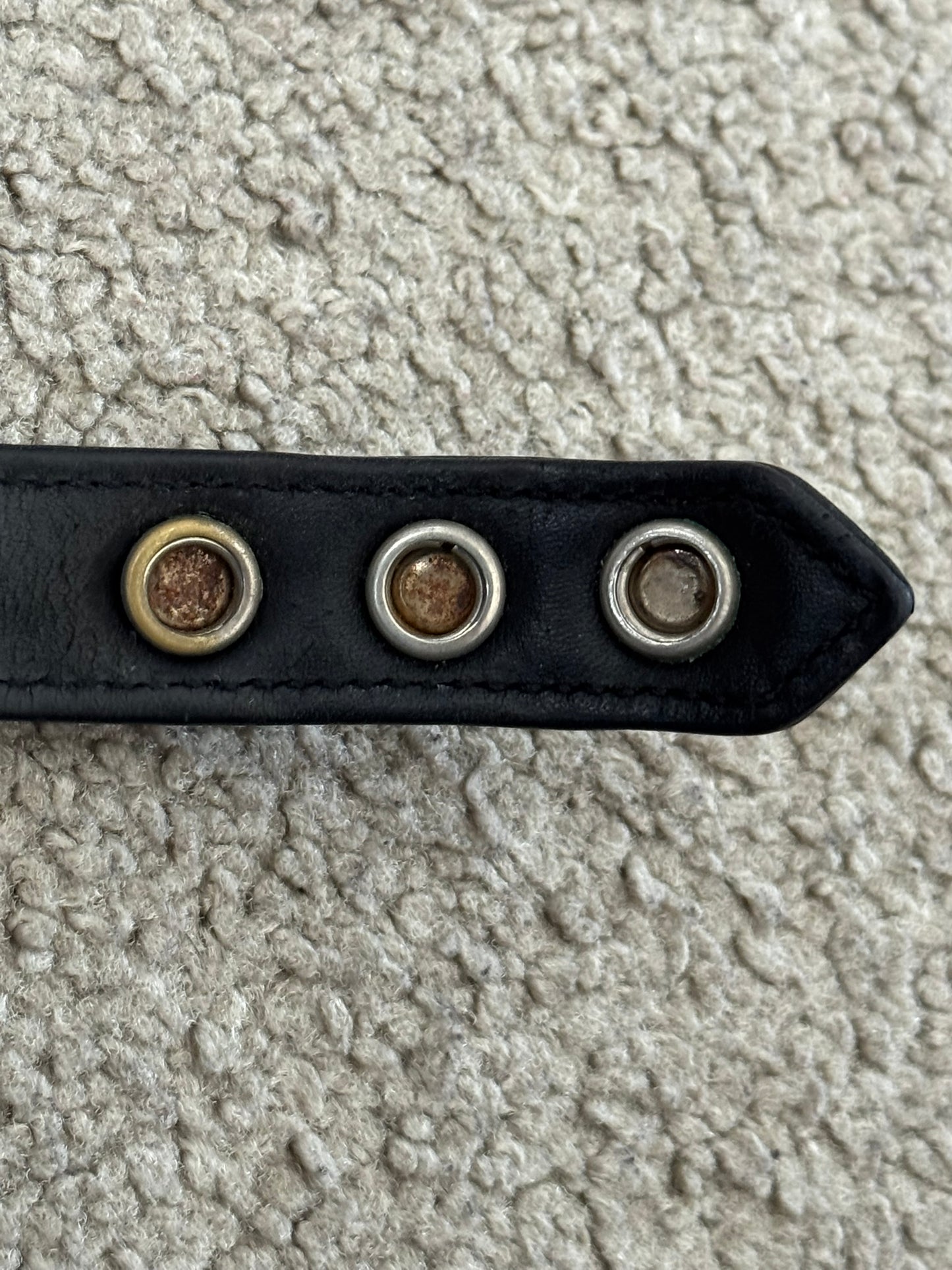 Chrome Hearts 3 Silver Rolling Stone Snap Button Black Leather Bracelet