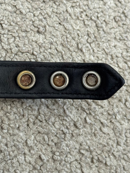 Chrome Hearts 3 Silver Rolling Stone Snap Button Black Leather Bracelet