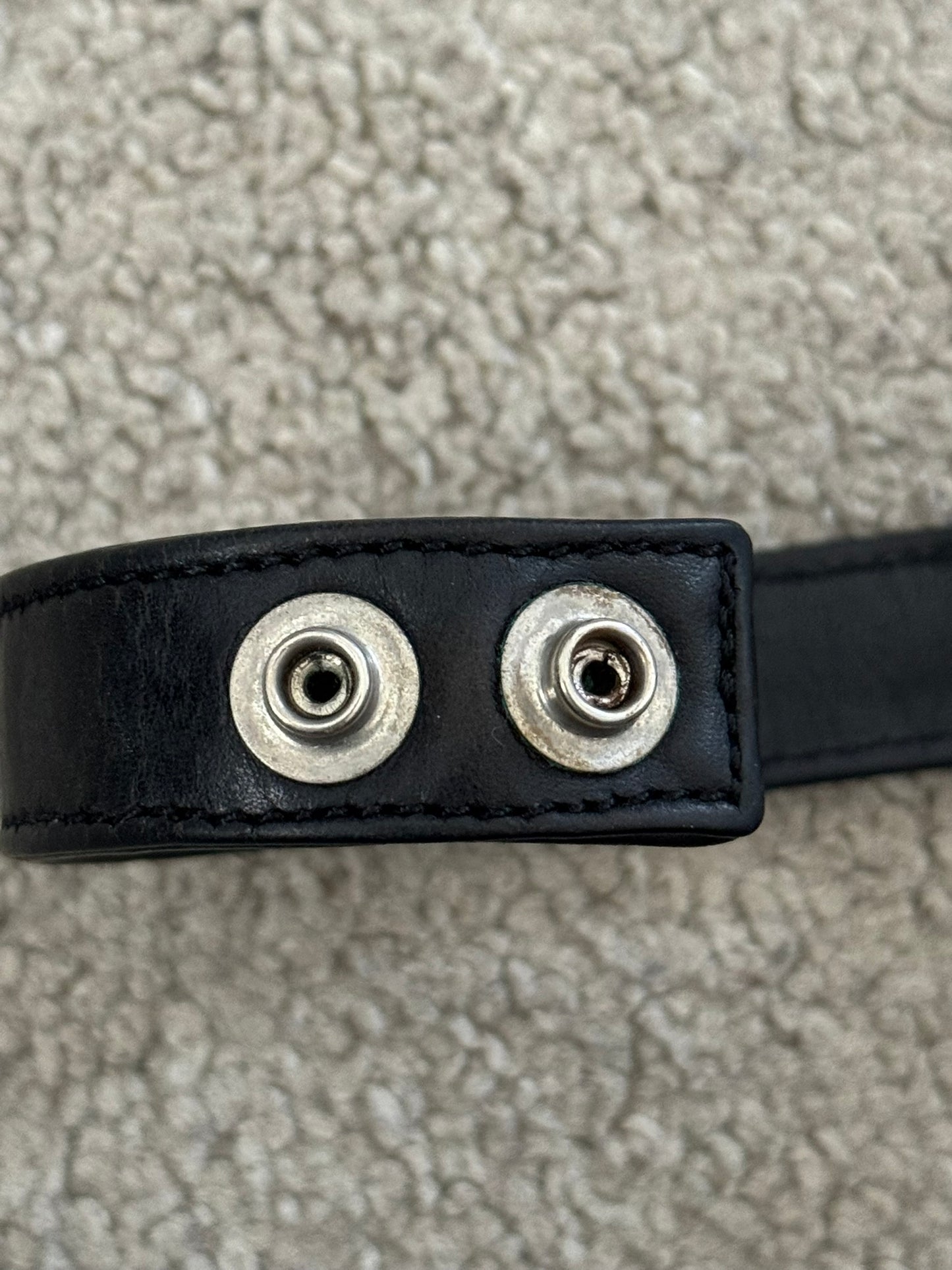 Chrome Hearts 3 Silver Rolling Stone Snap Button Black Leather Bracelet