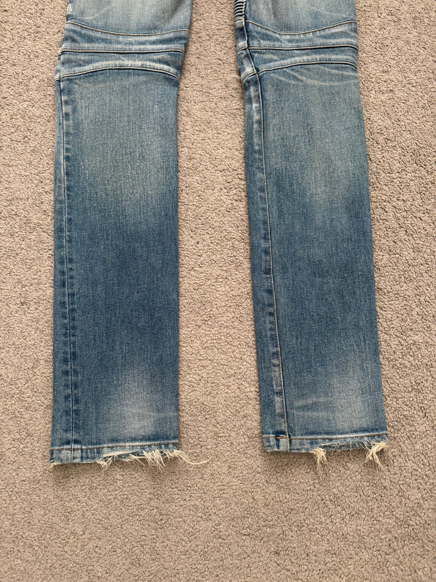 Balmain by Olivier Rousteing Blue Washed Zip Biker Denim Jeans