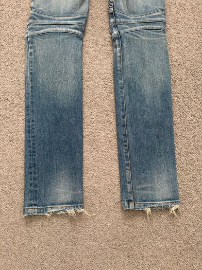 Balmain by Olivier Rousteing Blue Washed Zip Biker Denim Jeans