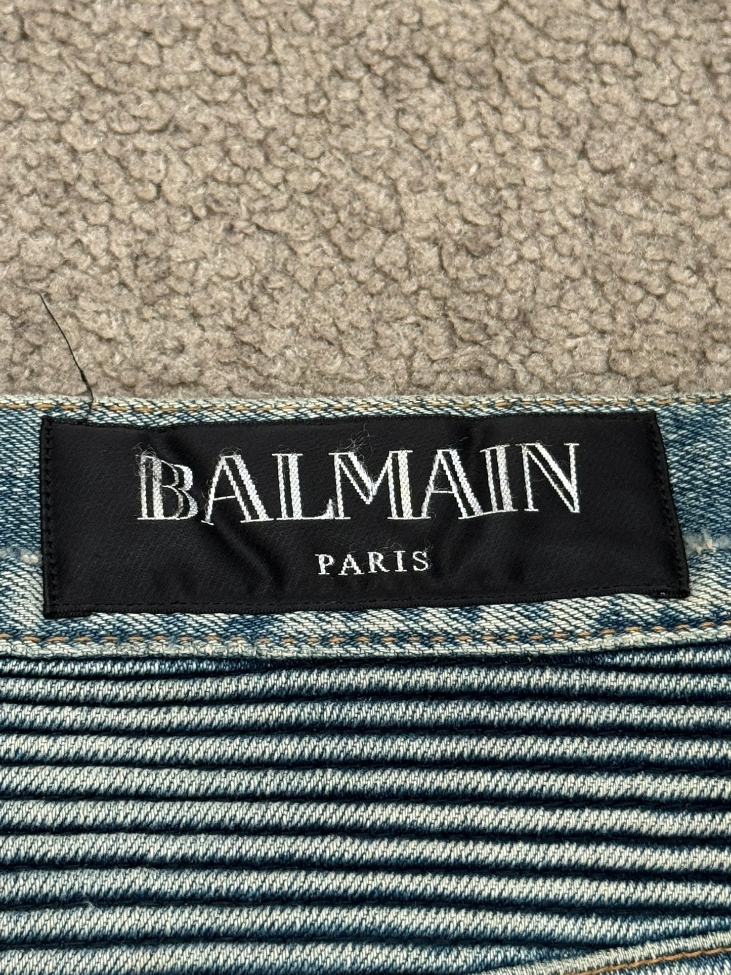 Balmain by Olivier Rousteing Blue Washed Zip Biker Denim Jeans