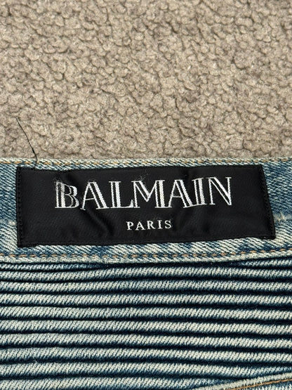 Balmain by Olivier Rousteing Blue Washed Zip Biker Denim Jeans