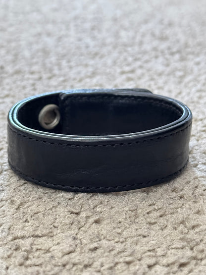 Chrome Hearts 3 Silver Cross Snap Button Black Leather Bracelet