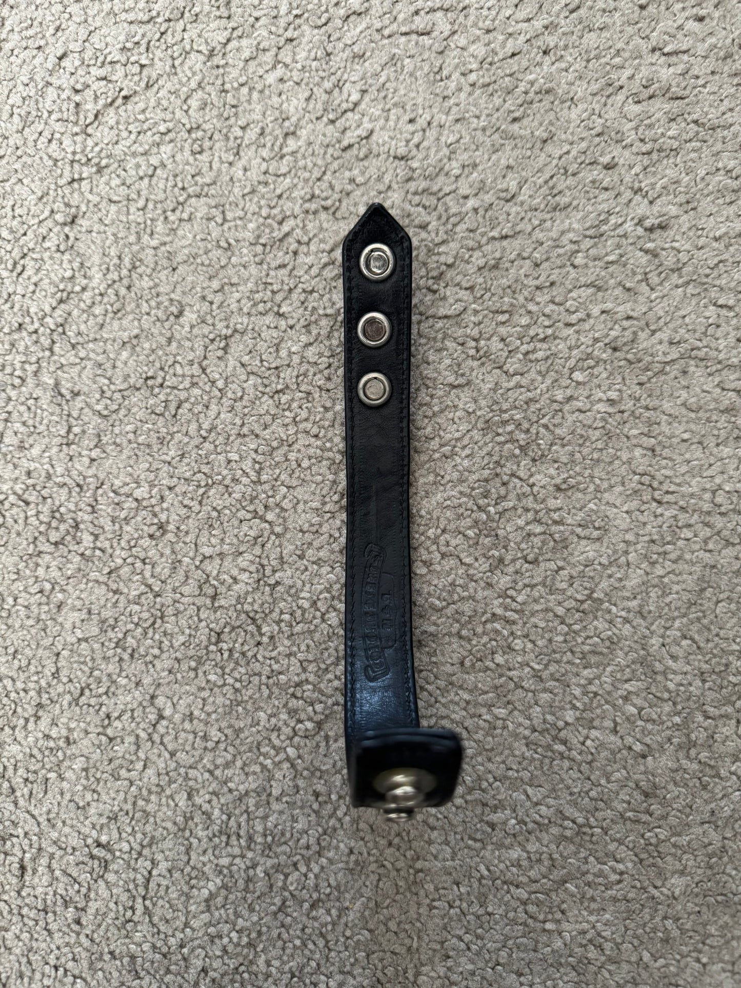 Chrome Hearts 3 Silver Cross Snap Button Black Leather Bracelet