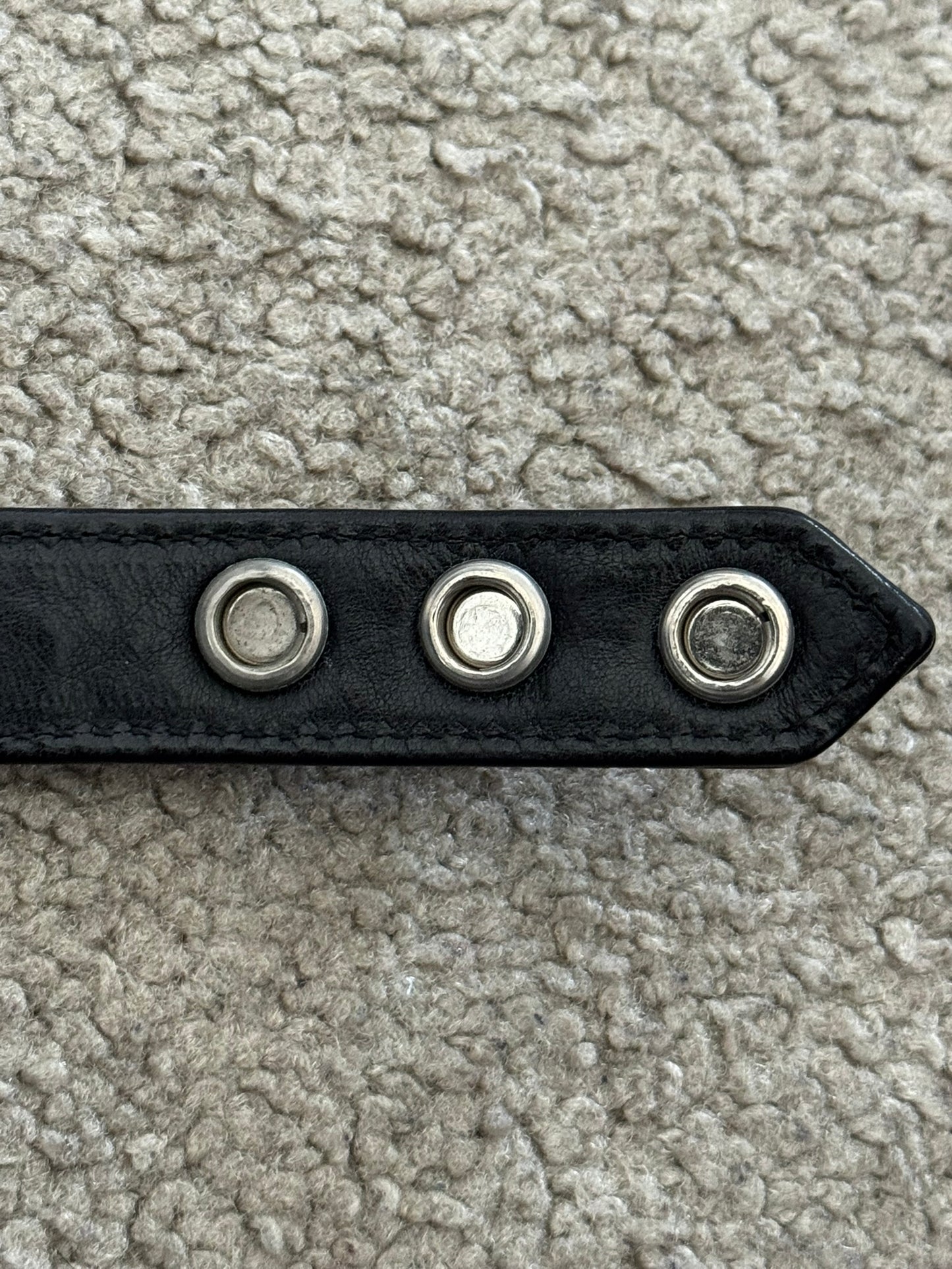 Chrome Hearts 3 Silver Cross Snap Button Black Leather Bracelet