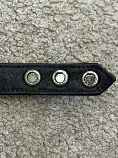 Chrome Hearts 3 Silver Cross Snap Button Black Leather Bracelet