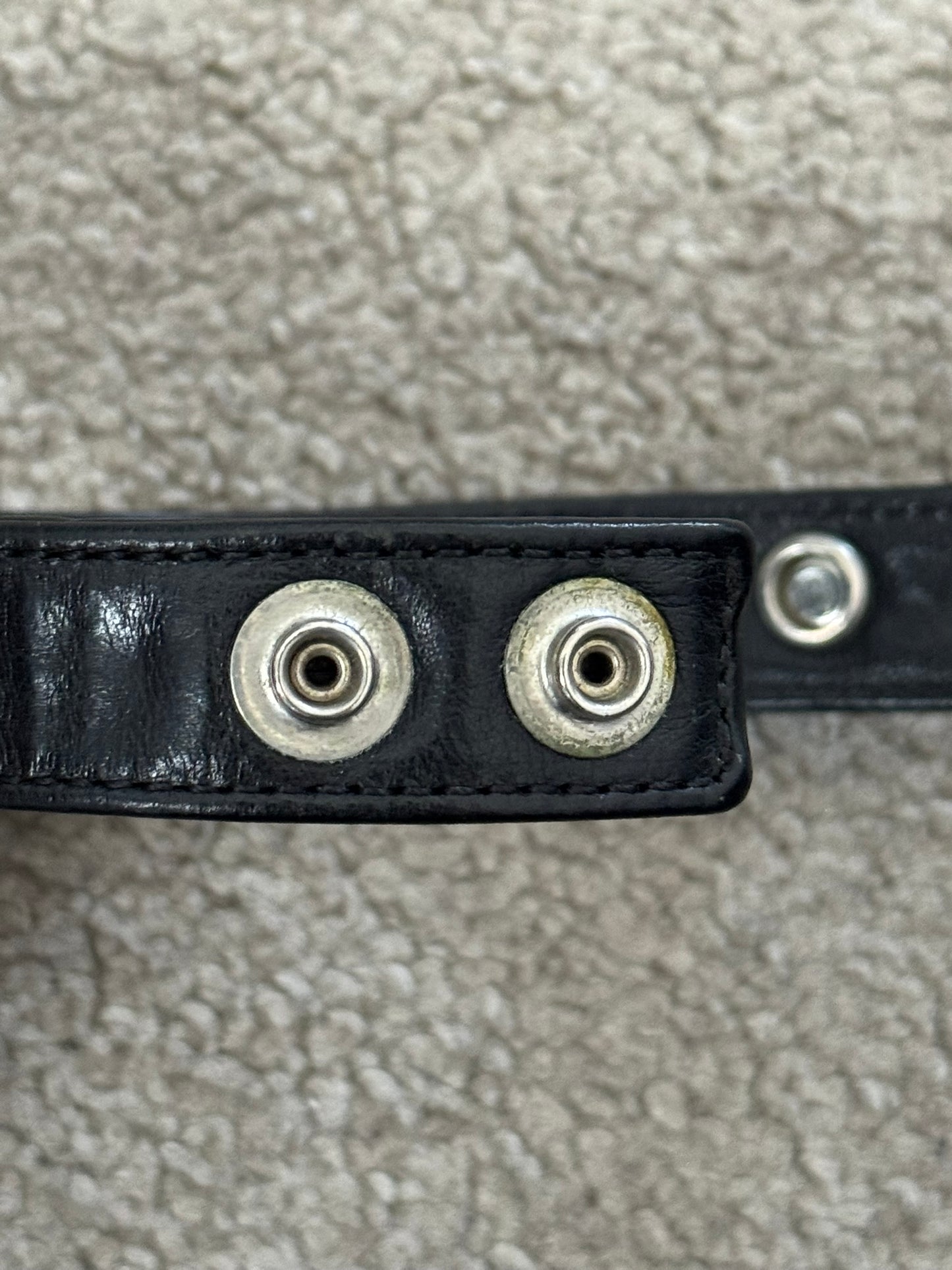 Chrome Hearts 3 Silver Cross Snap Button Black Leather Bracelet